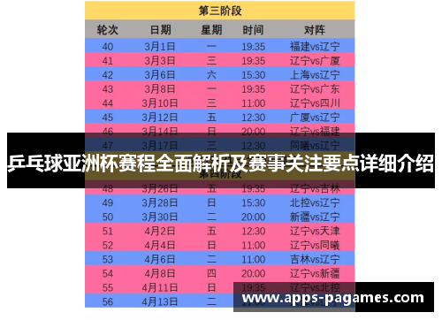 乒乓球亚洲杯赛程全面解析及赛事关注要点详细介绍