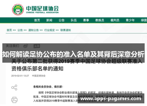 如何解读足协公布的准入名单及其背后深意分析