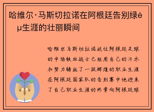 哈维尔·马斯切拉诺在阿根廷告别绿茵生涯的壮丽瞬间